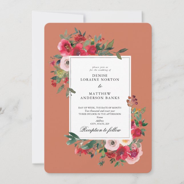 Invitation Roses sauvages et couleur carnelienne terrestre (Devant)