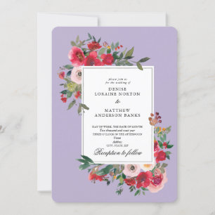 Invitation Roses sauvages et couleur lilas pastel