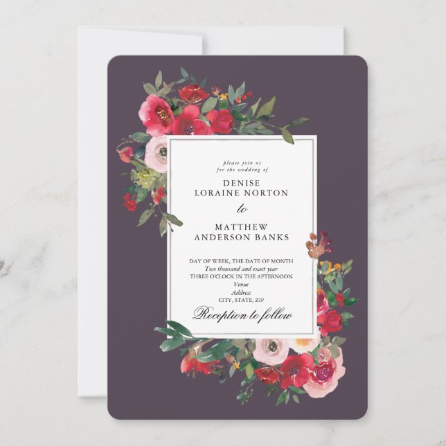 Invitation Roses sauvages et couleur prune parfaite (Devant)