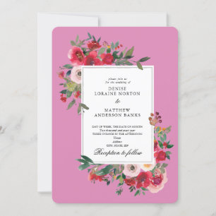Invitation Roses sauvages et couleur rose Fuchsia