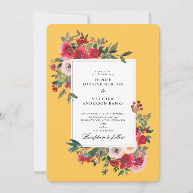 Invitation Roses sauvages et jaune narcisse (Devant)