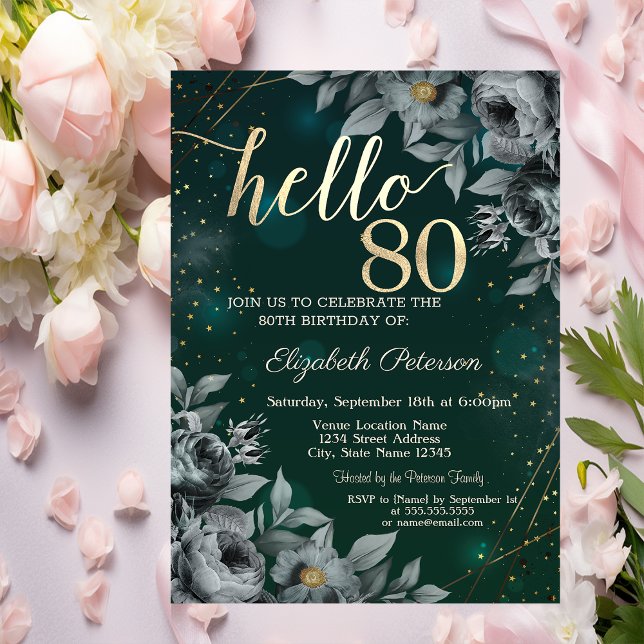 Invitation Roses Sombres Vert 80e Anniversaire (Créateur téléchargé)