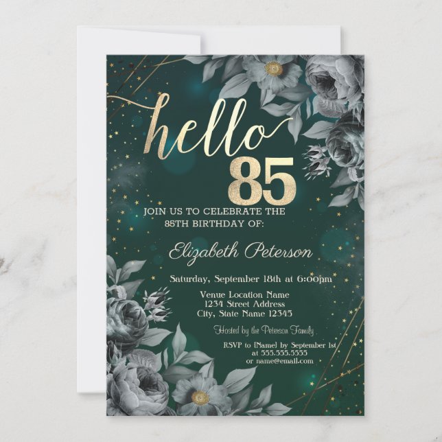 Invitation Roses Sombres Vert 85e Anniversaire (Devant)