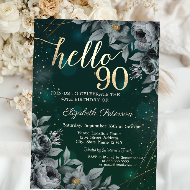 Invitation Roses Sombres Vert 90e Anniversaire (Créateur téléchargé)