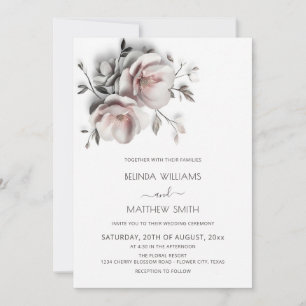 Invitation Roses Texturées Blush Blanc Mariage Simple