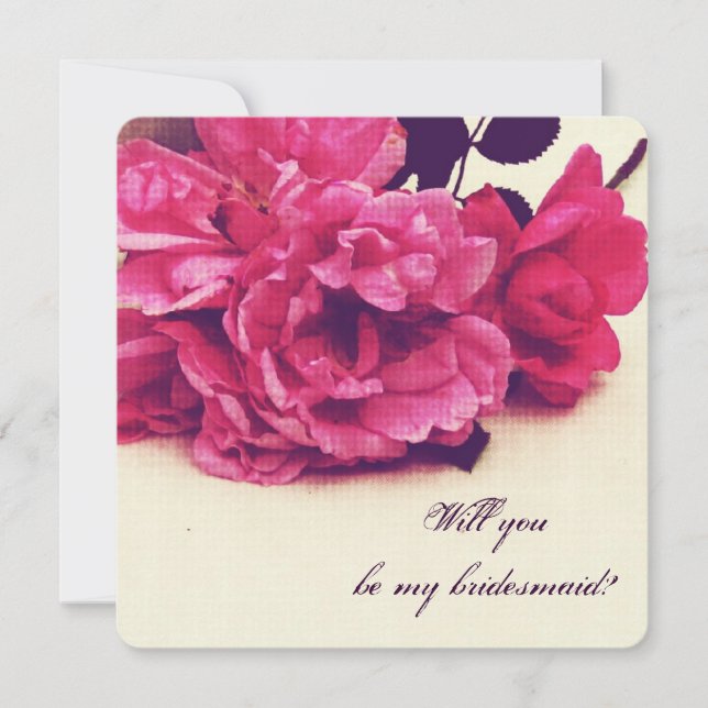 Invitation roses thé anciennes  - veux-tu être ma demoiselle  (Devant)