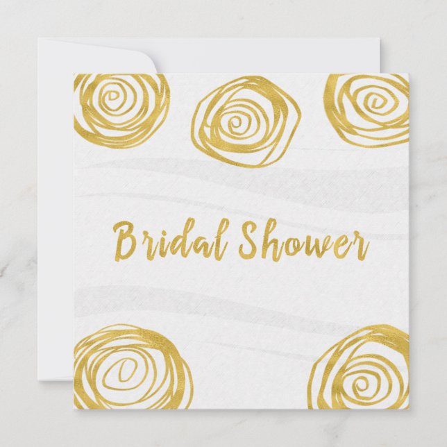 Invitation Roses Tourbillon Blanc Et Or Mariage Moderne (Devant)