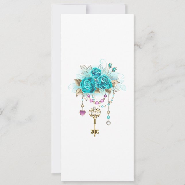 Invitation Roses Turquoise avec Clés (Devant)