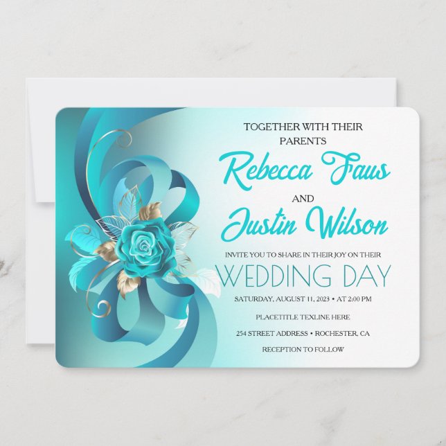Invitation Roses Turquoise Tiffany Floral Moderne Bohème (Devant)