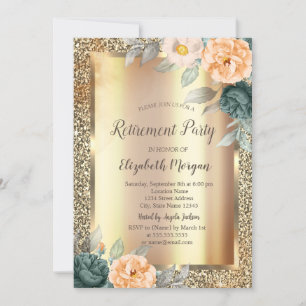Invitation Roses Vert Jaune Paillettes Or Retraite