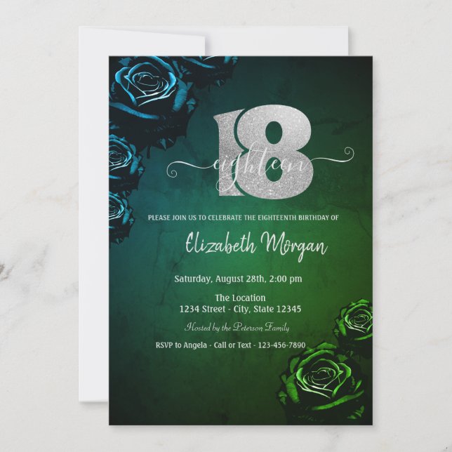 Invitation Roses Vertes Gothiques 18e Anniversaire  (Devant)