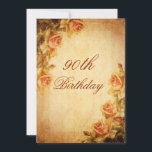 Invitation Roses Vintages de Damask Shabby Chic Peach 90th<br><div class="desc">Invitations personnalisées et élégantes pour fêter le 90e anniversaire des femmes. Magnifique, romantique, vintage collage victorien shabby chic rose de pêche cadre imprimé sur un magnifique arrière - plan damassé couleur crème et tan antique. Il s'agit de cottage vintage chic, chic, classe, tendance, glamour, à l'ancienne, chic, déprimé, des invitations...</div>