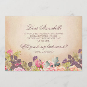 Invitation Roses Vintages de l'aquarelle Tu seras ma femme de