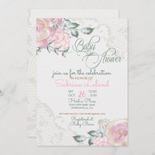 Invitation Roses vintages et Baby shower dentelle antique