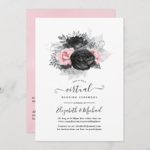 Invitation Roses Vintages noirs et roses Mariage virtuel en l