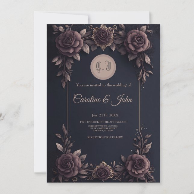 Invitation Roses vintages romantiques. (Devant)