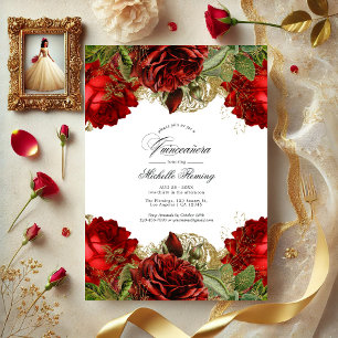Invitation Roses Vintages rouge et or Quinceañera Photo