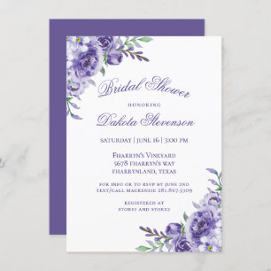 Invitation Roses violets   Elégante Aquarelle Florale Douche