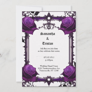 Invitation Roses violets et Mariage de Lace Goth