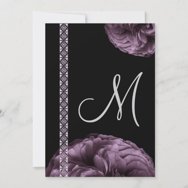 Invitation Roses violets et Mariages de dentelle (Devant)