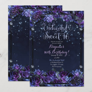 Invitation Roses Violettes Fantastiques Enchantées 16ème Fête