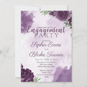 Invitation Roses violettes foncées Fête de fiançailles gothiq