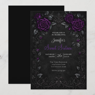 Invitation Roses Violettes Sweet 16 Anniversaire