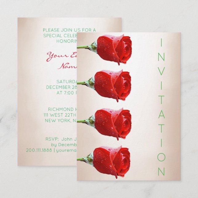 Invitation Roses Vip Formels Purple Green Ivory Pearly (Devant / Derrière)