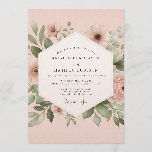 Invitation Rosewood Peinture Florale de Mariage (Devant)