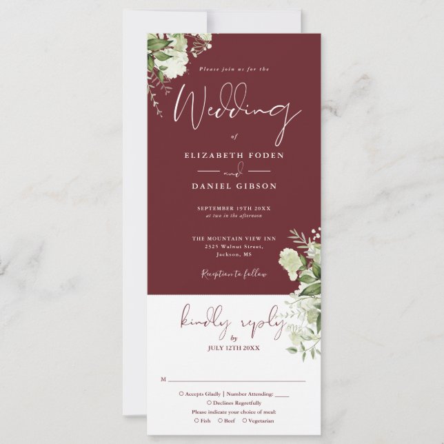 Invitation Rosewood Rose Flore Verdure Tout En Un Mariage (Devant)