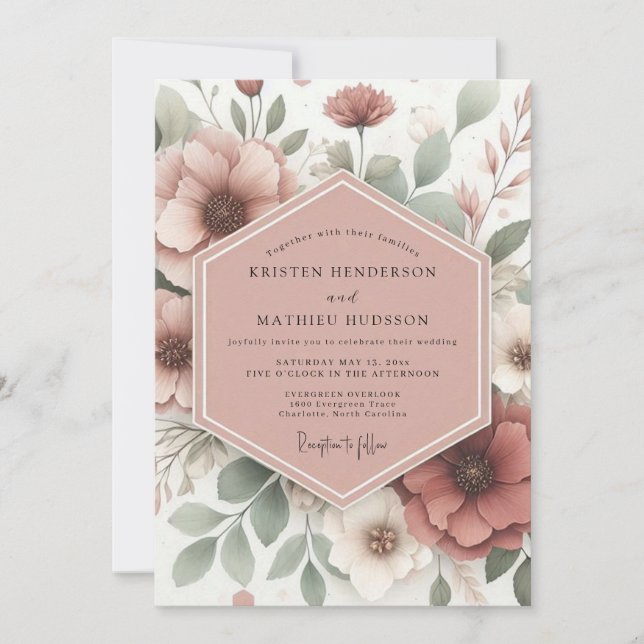 Invitation Rosewood Sage Bloom Wedding (Devant)