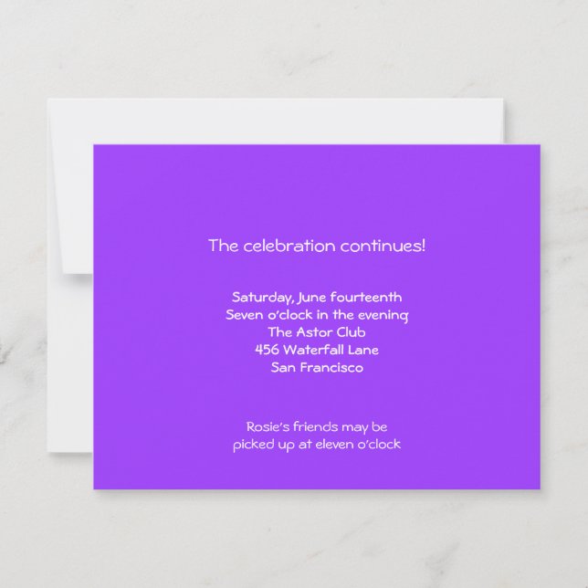 Invitation Rosie Bat mitzvah Sweet 16 Réception (Devant)