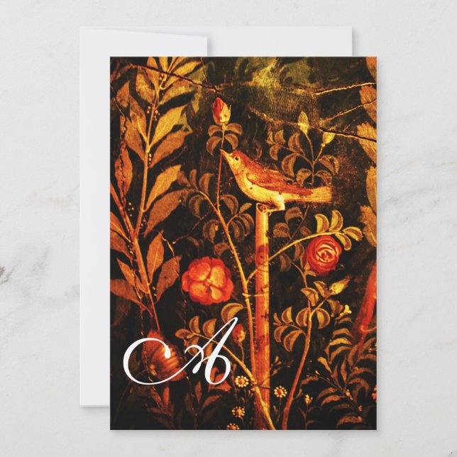 Invitation ROSSIGNOL AVEC MONOGRAMME DE ROSES, Rouge Noir Jau (Devant)