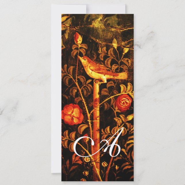 Invitation ROSSIGNOL AVEC MONOGRAMME DE ROSES, Rouge Noir Jau (Devant)