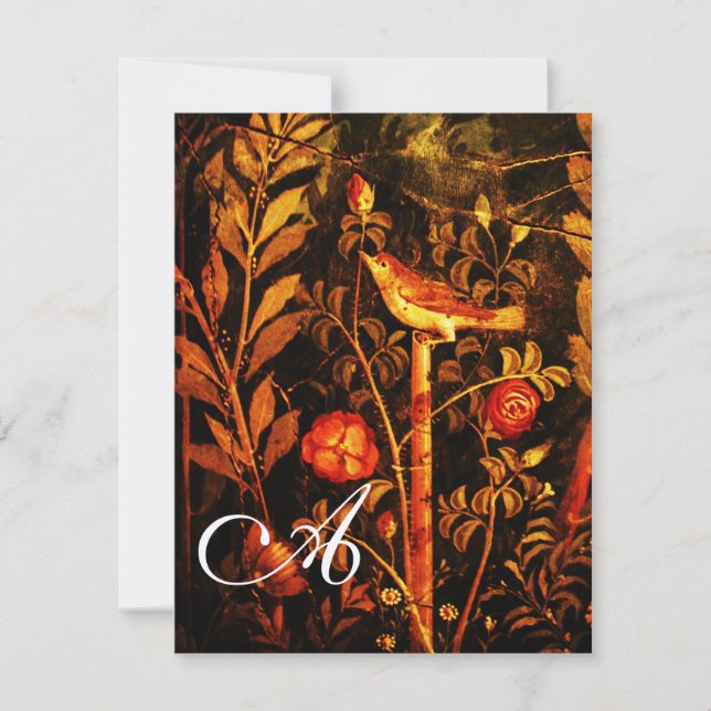Invitation ROSSIGNOL AVEC MONOGRAMME DE ROSES, Rouge Noir Or (Devant)