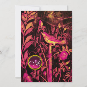 Invitation ROSSIGNOL AVEC MONOGRAMME ROSES, Rose Noir Or
