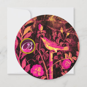 Invitation ROSSIGNOL SUR ROSES MONOGRAM, Fuchsia Rose Noir