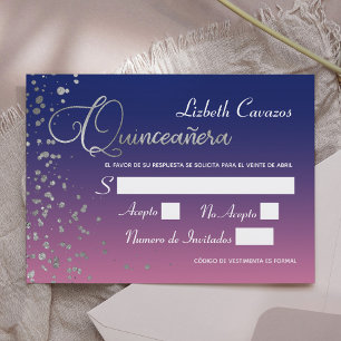 Invitation Rotation Bleu Violet Argent Confetti Quinceanera R