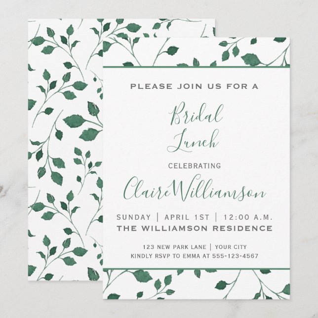 Invitation Rotation d'aquarelle verte rustique | Déjeuner nup (Devant / Derrière)
