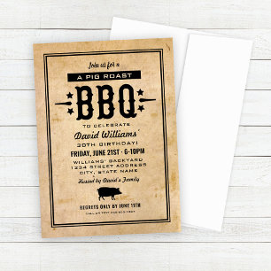 Invitation Rôti de porc rustique barbecue fête d'anniversaire