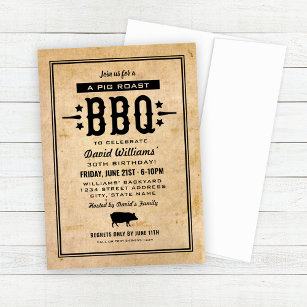 Invitation Rôti de porc rustique barbecue fête d'anniversaire