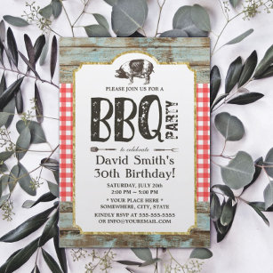 Invitation Rôti de porc rustique BBQ 30e fête d'anniversaire