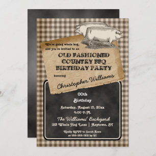 Invitation Rôti de porc rustique Jardin barbecue fête d'anniv