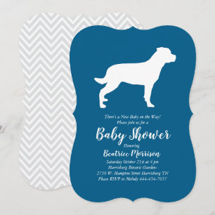 Invitation Rottweiler Chien Baby shower Bleu Garçon Rottie