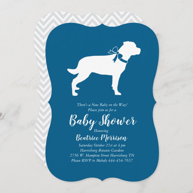 Invitation Rottweiler Chien Baby shower Bleu Garçon Rottie (Devant / Derrière)