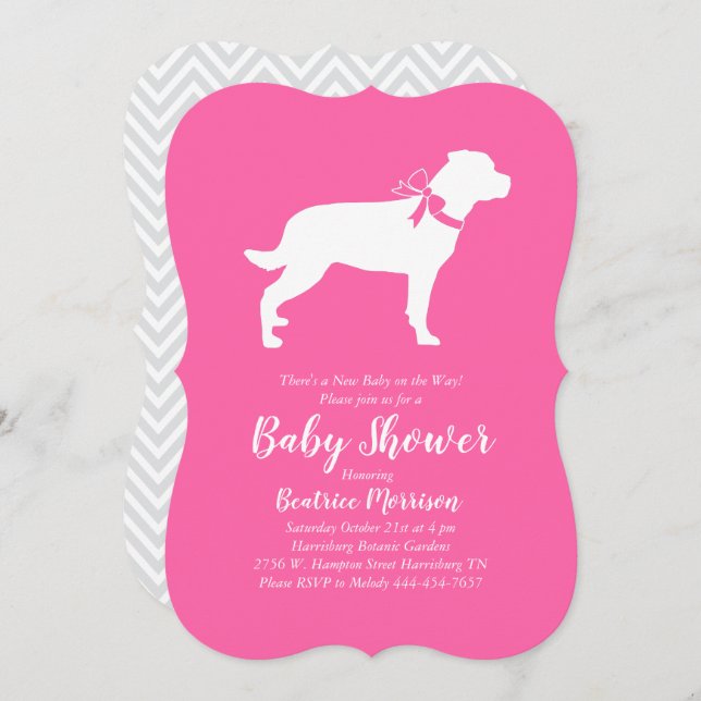 Invitation Rottweiler Chien Baby shower Rose Girl Rottie (Devant / Derrière)