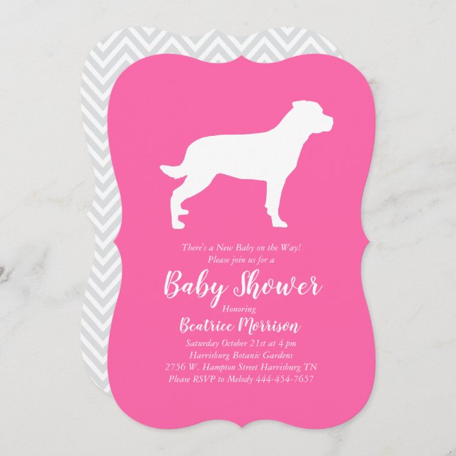Invitation Rottweiler Chien Baby shower Rose Girl Rottie (Devant / Derrière)