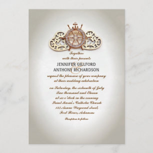 Invitation roue de bateau nautique et coeur d'amour inviter à