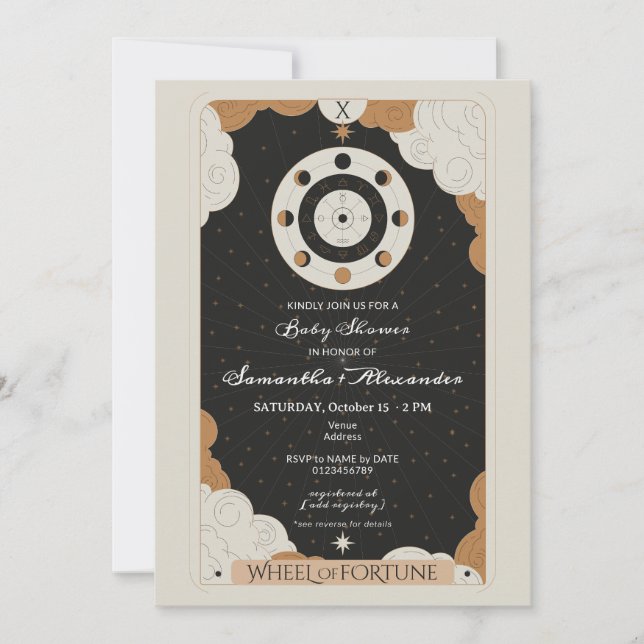 Invitation Roue de la Fortune Tarot Céleste Baby Shower (Devant)