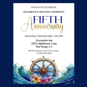 Invitation Roue de navigation de voile 5e anniversaire de mar
